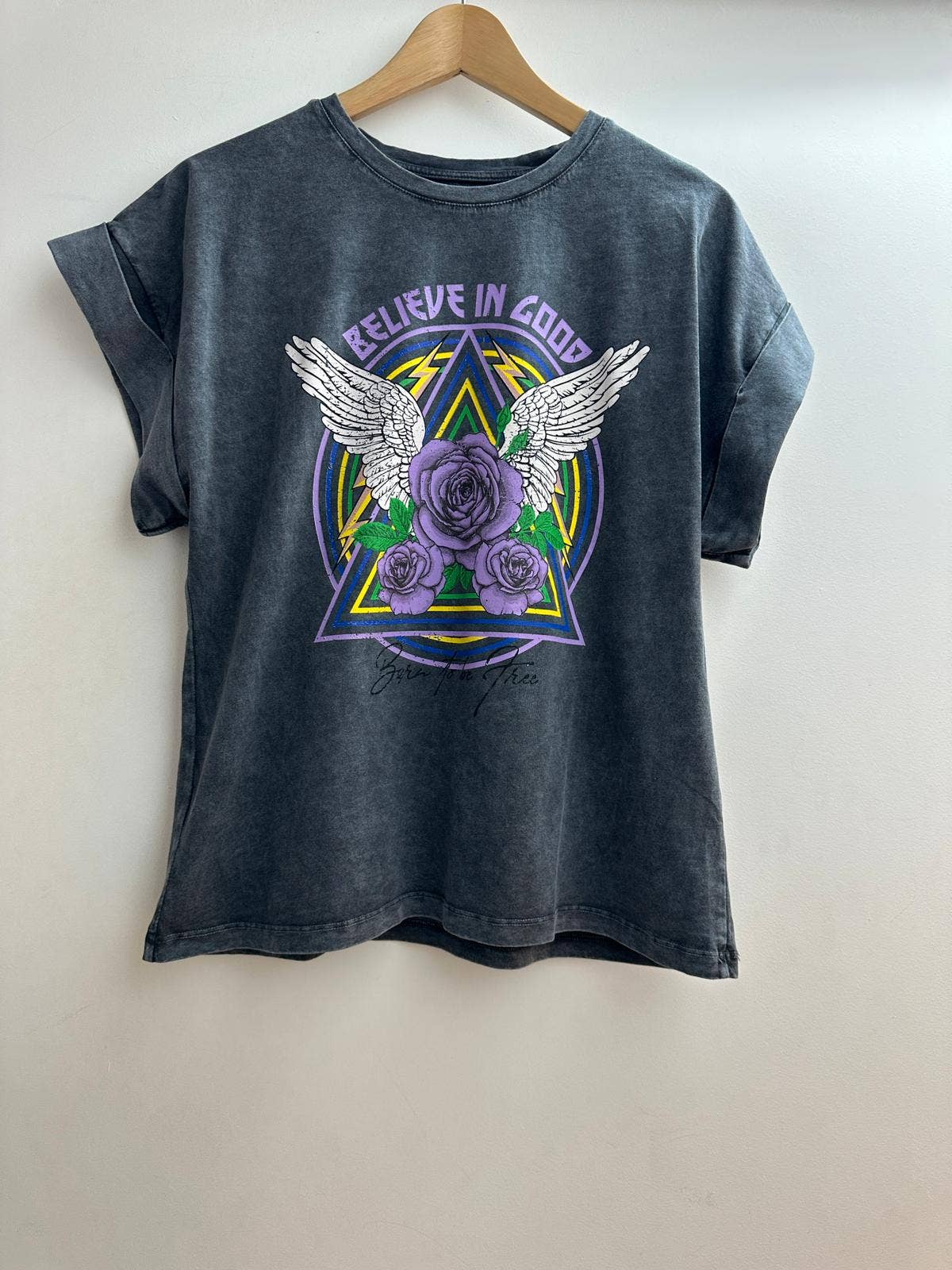 15131 T-shirt de algodão com estampa desbotada tamanho único  : Corada / Tamanho único