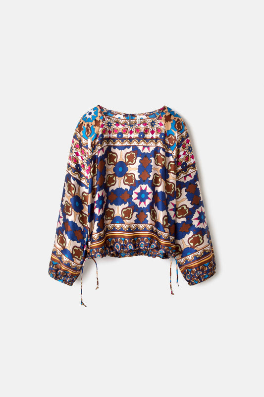 Blusa Efeito Cetim Estampada (416466-188): S