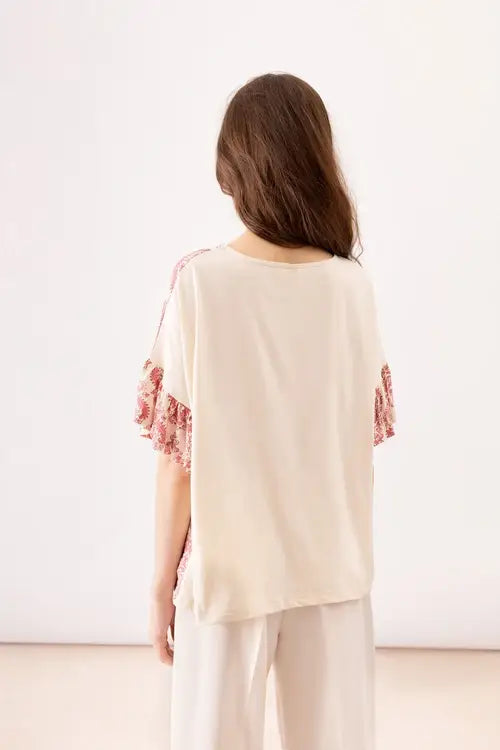 T-shirt estampada com folhos (454247-188): M