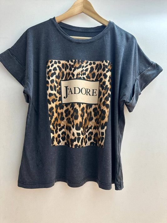 16037 T-shirt estampada com J'ADORE tamanho único    : Preto / Tamanho único
